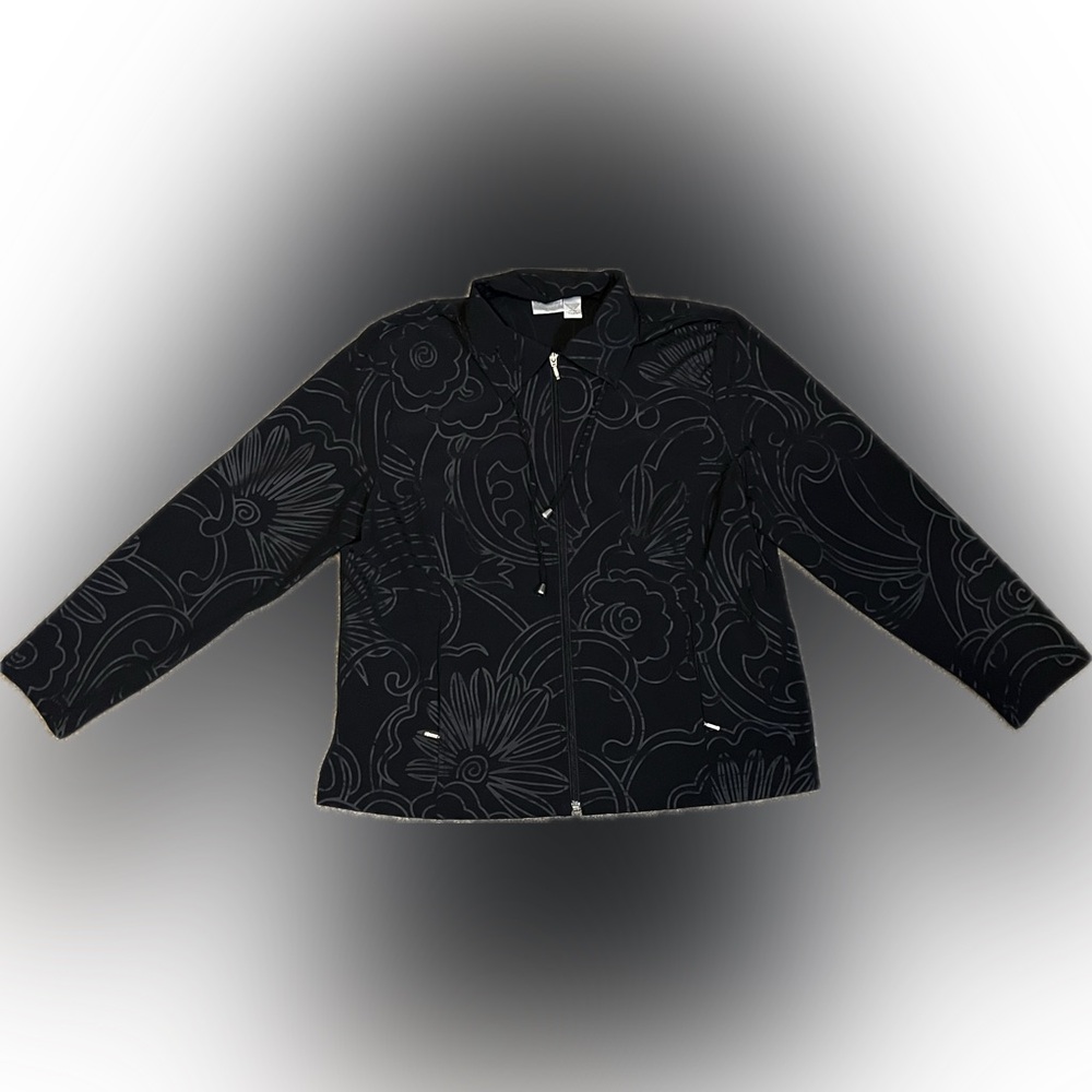 Chico’s Zenergy Embossed Black Floral Pattern Jacket size XL - Picture 5 of 14